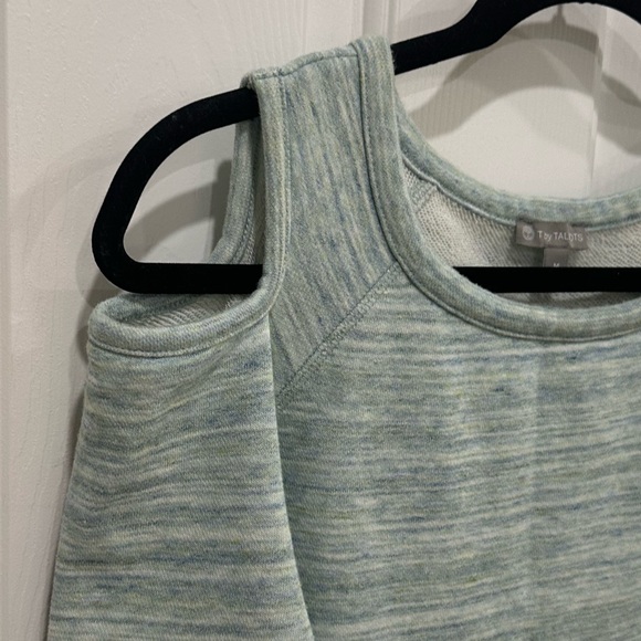 T By Talbots Heathered Cold Shoulder Sweatshirt 3/4 Sleeve in Teal Size Medium - Picture 4 of 11